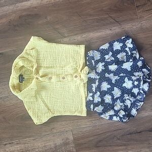 Picapino Shirt & Shorts Set, 4T, Yellow, Daisies, Floral, Navy, Ruffles